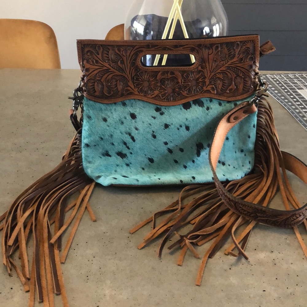 American Darling turquoise cow hide crossbody bag